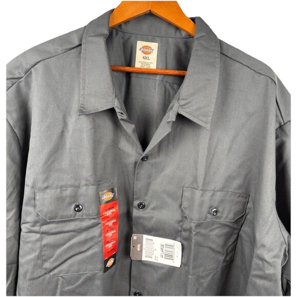 Dickies Men's Size 4XL Short Sleeve Gray Work Shirt Shop Mechanics 1574 NWT New - Picture 1 of 5